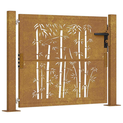 Cancello da giardino 100x100 cm in acciaio Corten e design in bambù