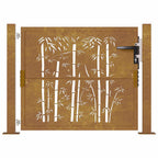 Cancello da giardino 100x100 cm in acciaio Corten e design in bambù