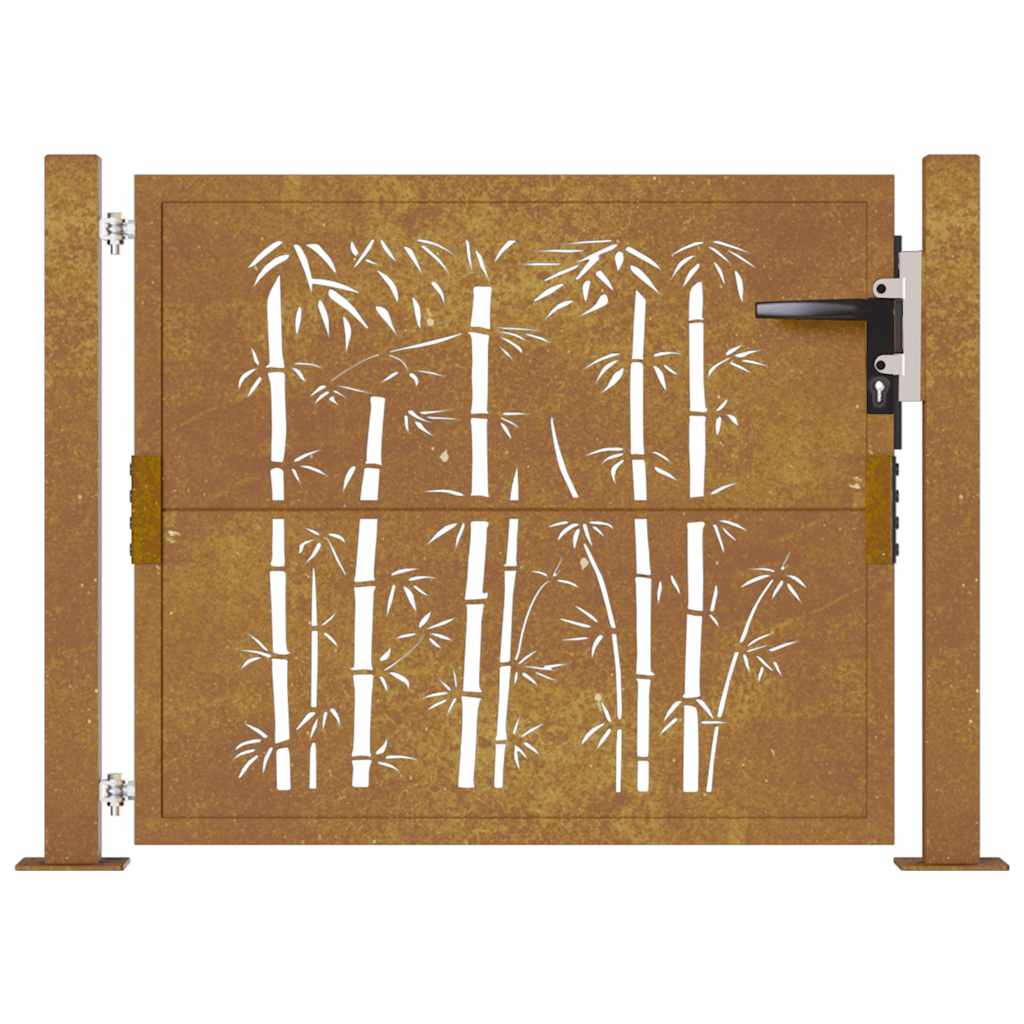 Cancello da giardino 100x100 cm in acciaio Corten e design in bambù