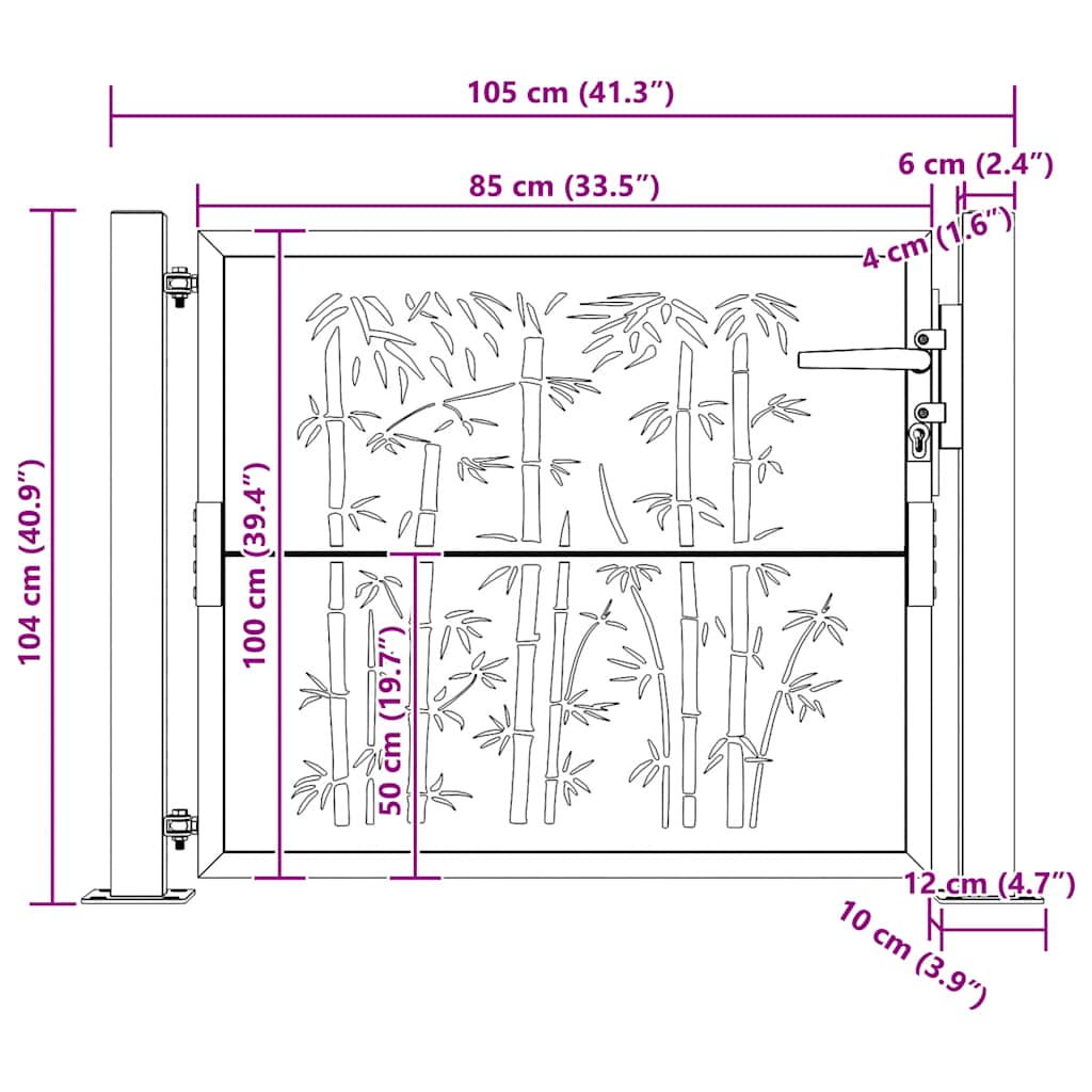 Cancello da giardino 100x100 cm in acciaio Corten e design in bambù