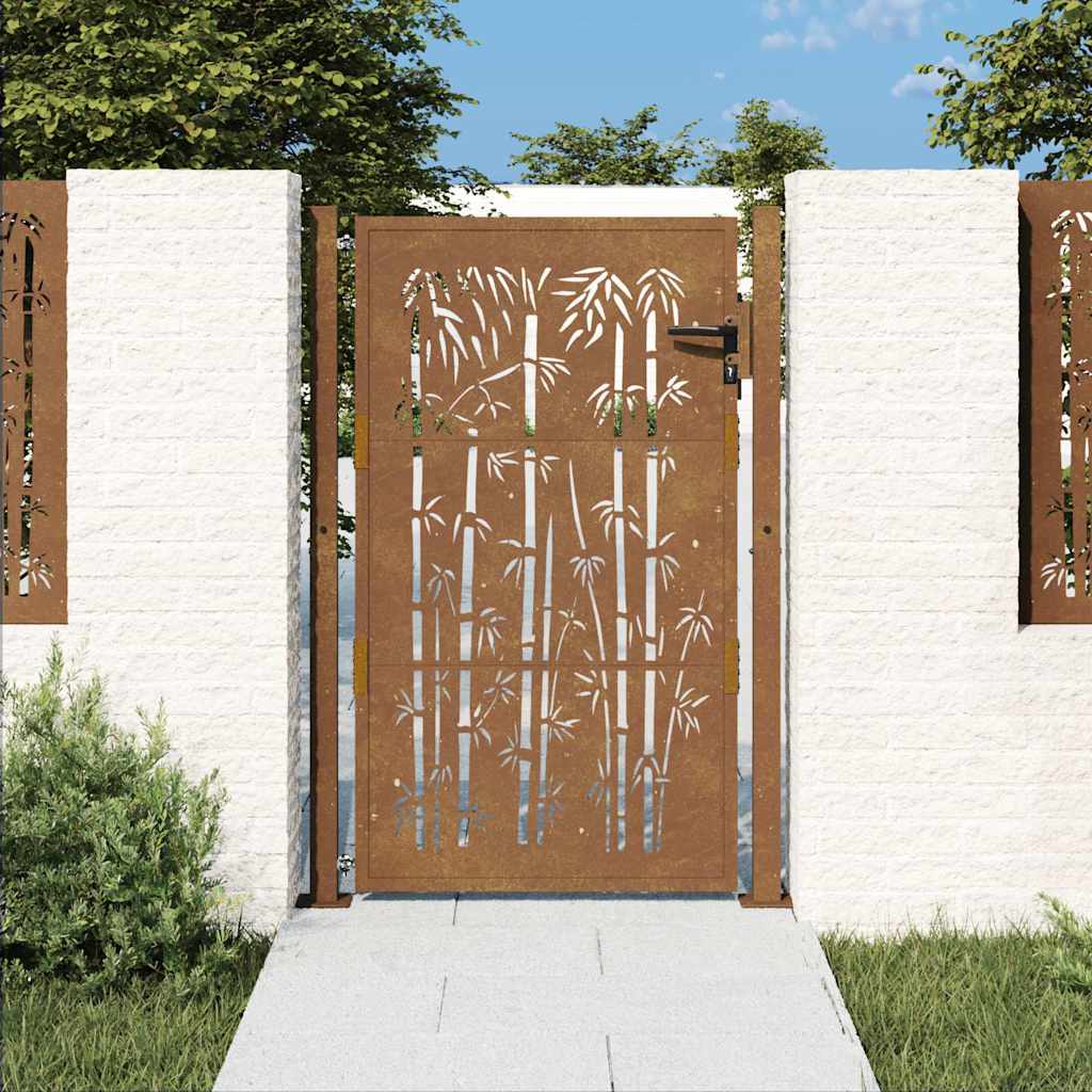 Cancello da giardino 100x150 cm in acciaio Corten con design in bambù