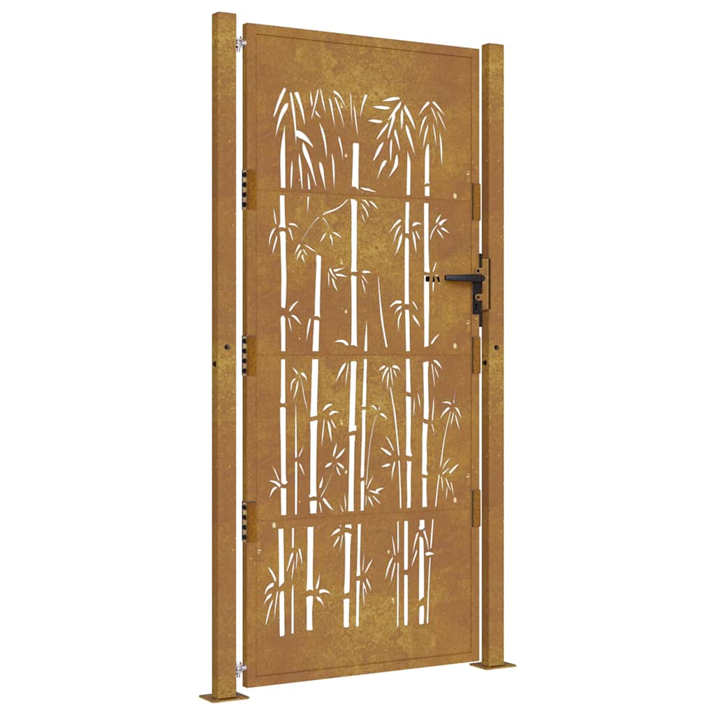 Cancello da giardino 100x200 cm in acciaio corten con design in bambù