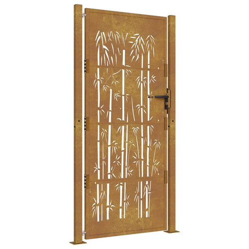 Cancello da giardino 100x200 cm in acciaio corten con design in bambù