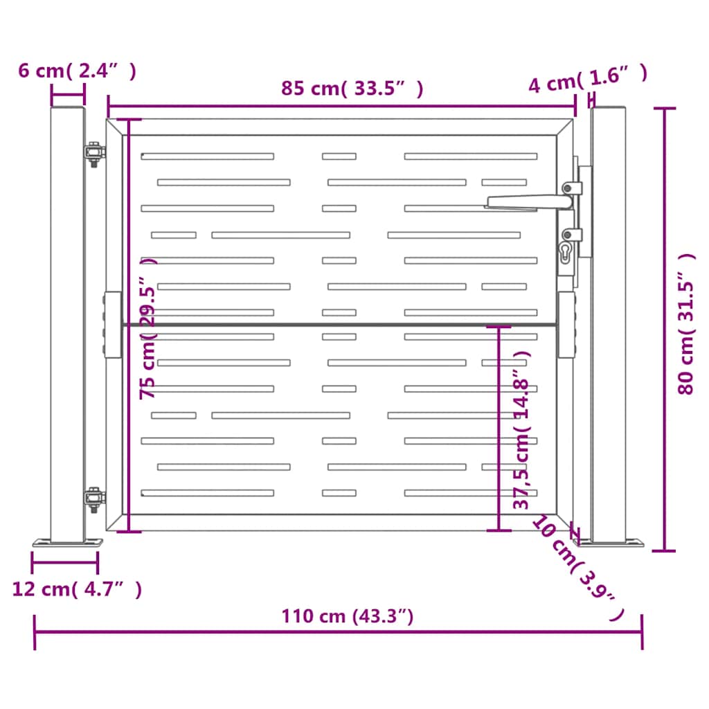 Cancello da giardino antracite 100x75 cm in acciaio design quadrato