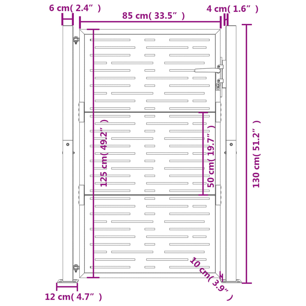 Cancello da giardino antracite 100x125 cm in acciaio design quadrato