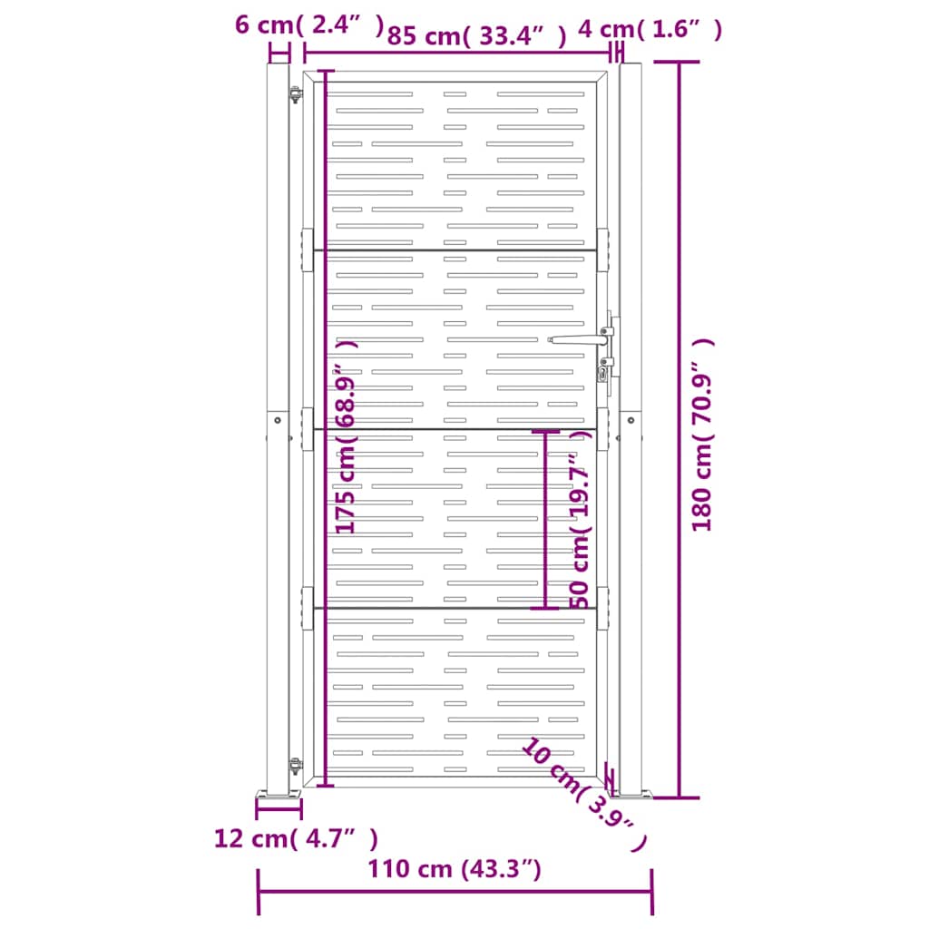 Cancello da giardino antracite 100x175 cm in acciaio design quadrato