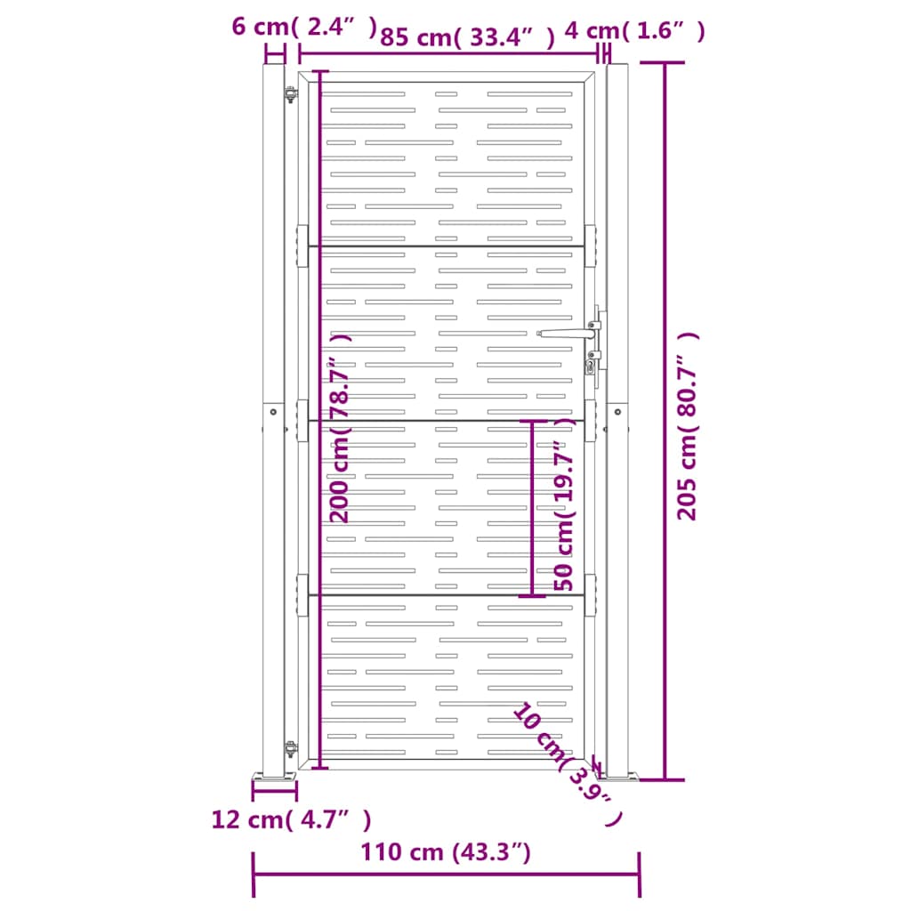 Cancello da giardino antracite 100x200 cm in acciaio design quadrato