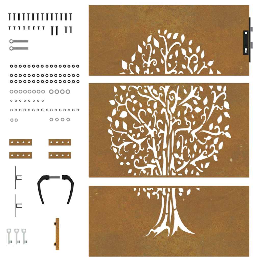 Cancello da giardino 85x150 cm in acciaio Corten con design ad albero