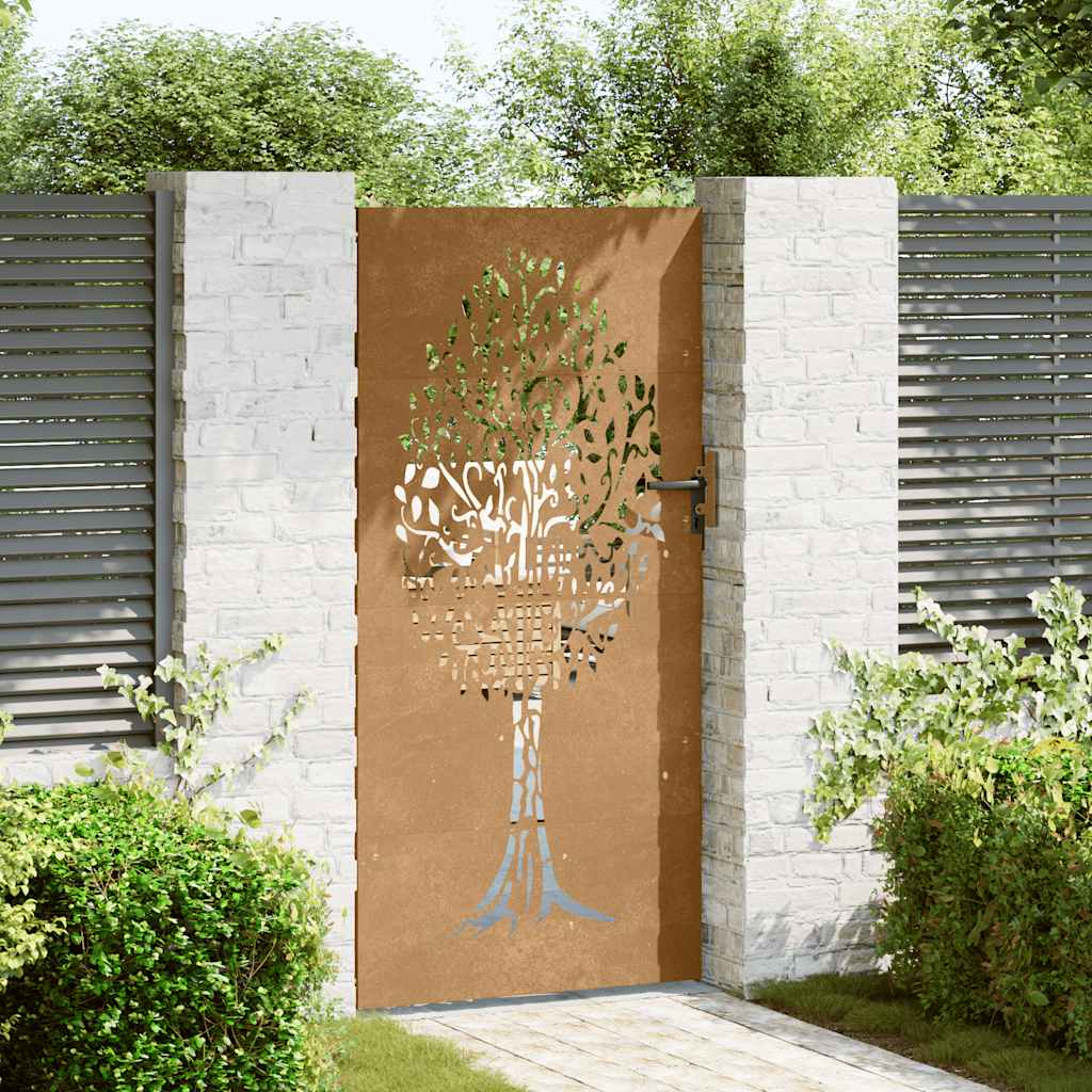 Cancello da giardino 85x200 cm in acciaio Corten con design ad albero