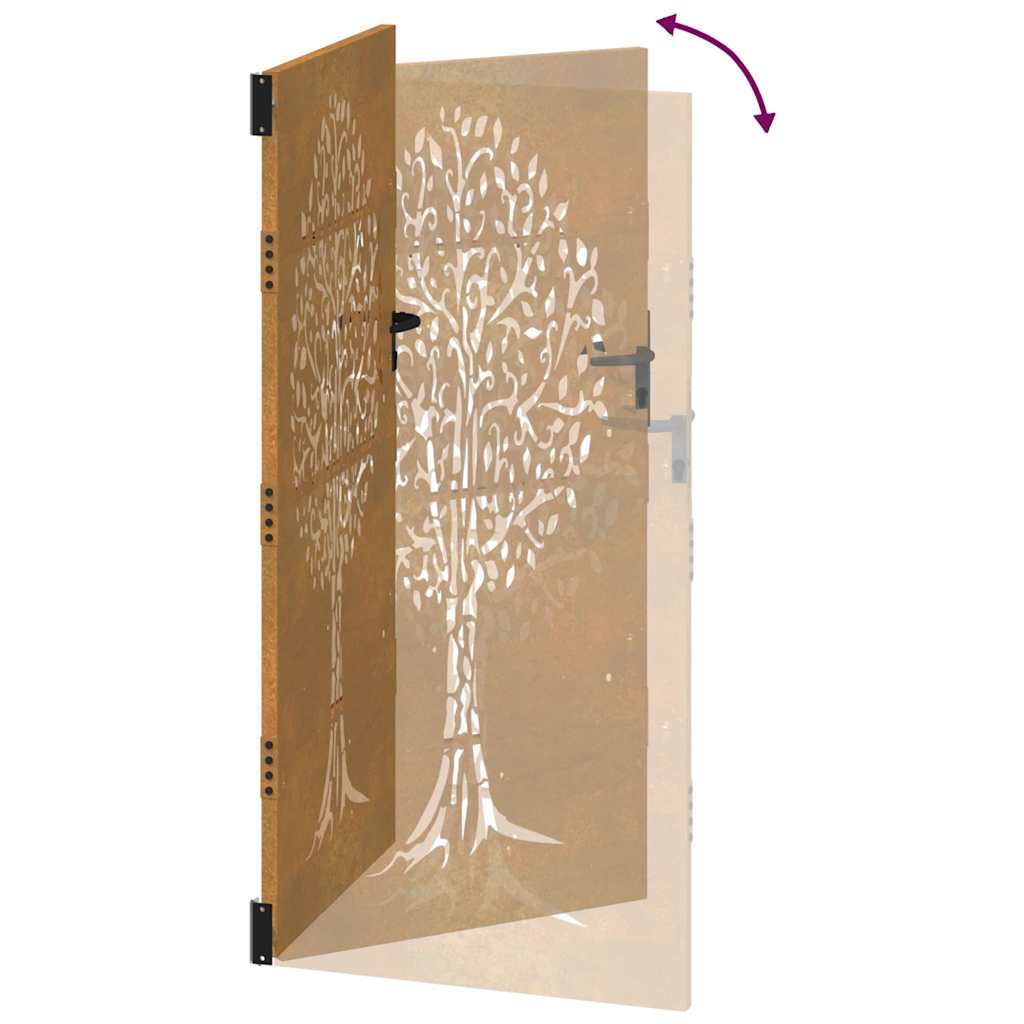 Cancello da giardino 85x200 cm in acciaio Corten con design ad albero