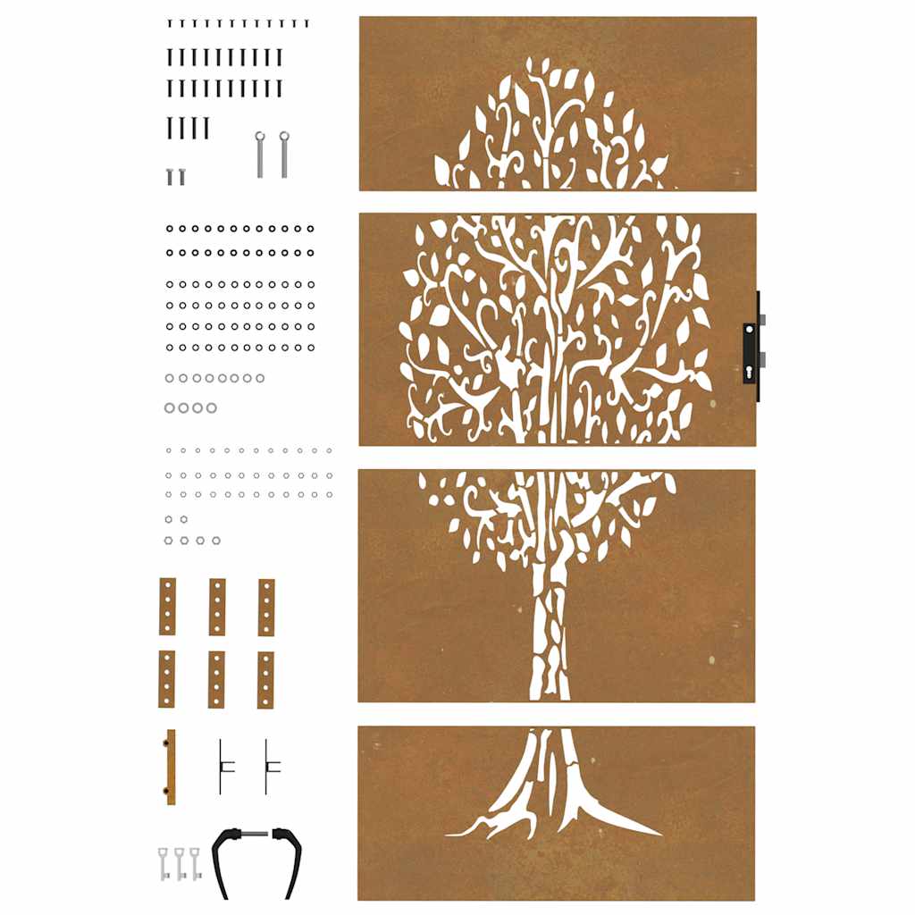 Cancello da giardino 85x200 cm in acciaio Corten con design ad albero