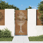 Cancello da giardino 85x200 cm in acciaio Corten con design ad albero