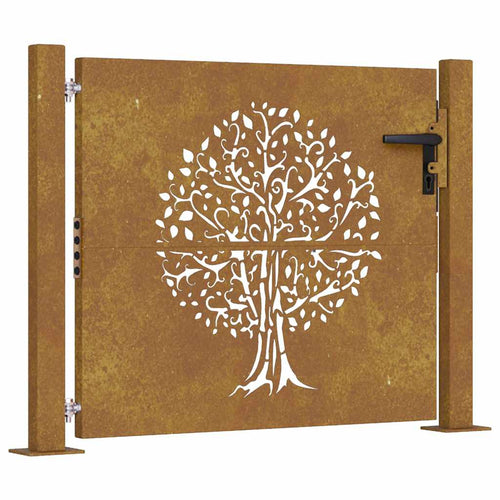 Cancello da giardino 100x100 cm in acciaio Corten con design ad albero