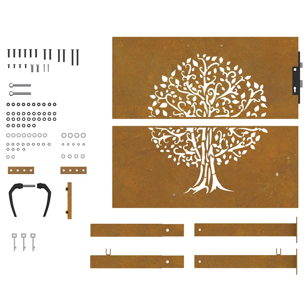 Cancello da giardino 100x100 cm in acciaio Corten con design ad albero