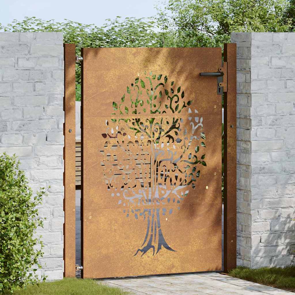 Cancello da giardino 100x125 cm in acciaio Corten con design ad albero