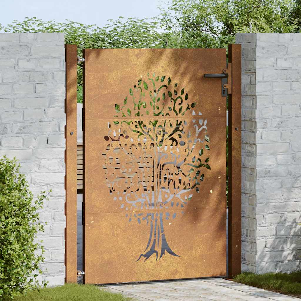 Cancello da giardino 100x150 cm in acciaio Corten con design ad albero