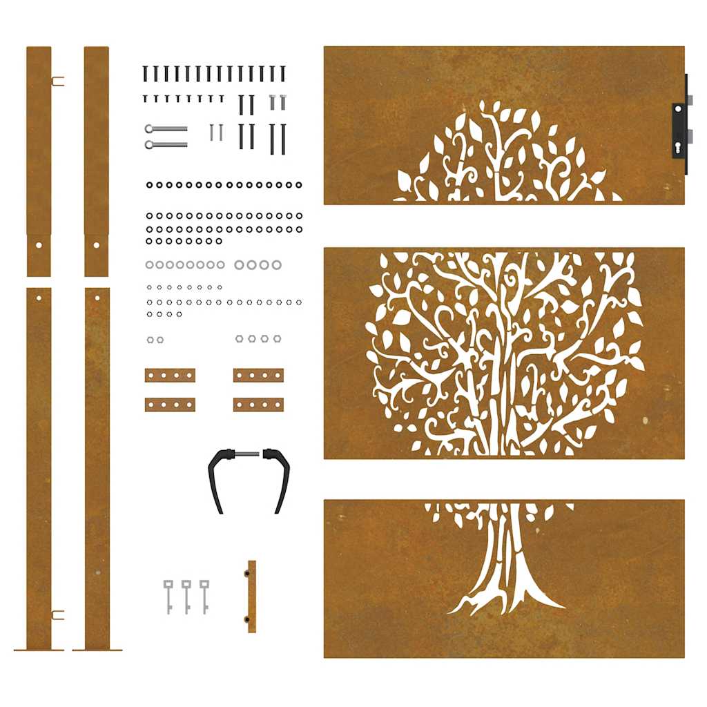 Cancello da giardino 100x150 cm in acciaio Corten con design ad albero