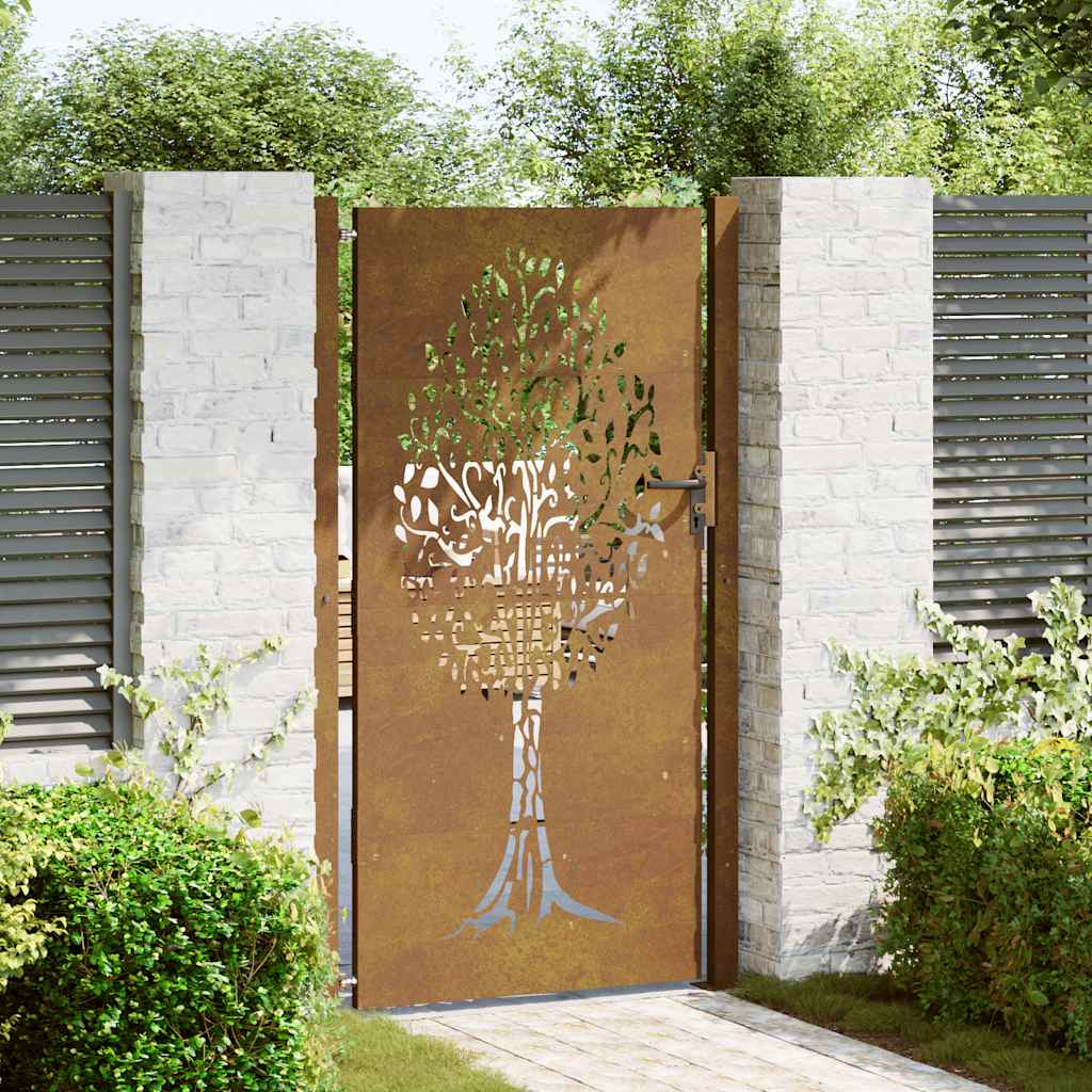 Cancello da giardino 100x175 cm in acciaio Corten con design ad albero