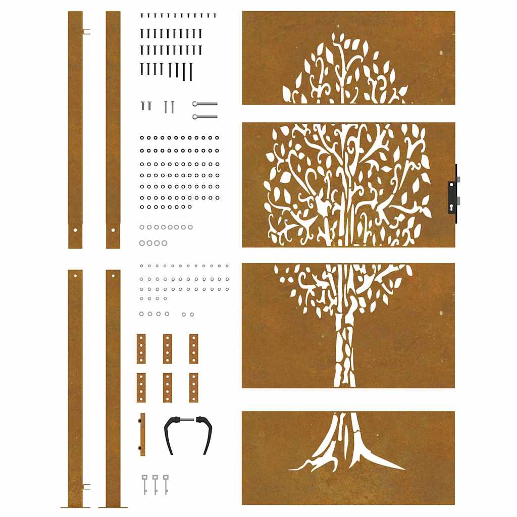 Cancello da giardino 100x175 cm in acciaio Corten con design ad albero