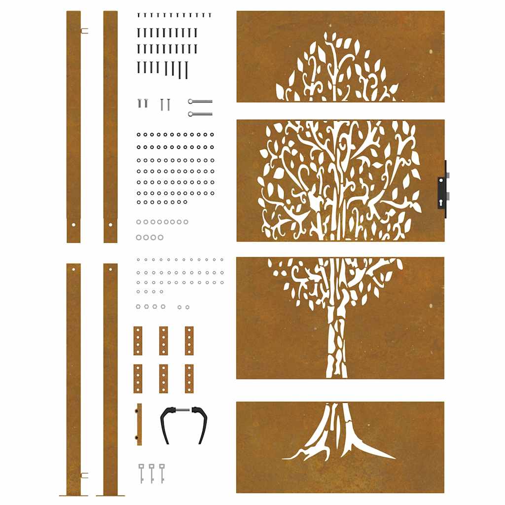 Cancello da giardino 100x200 cm in acciaio Corten con design ad albero