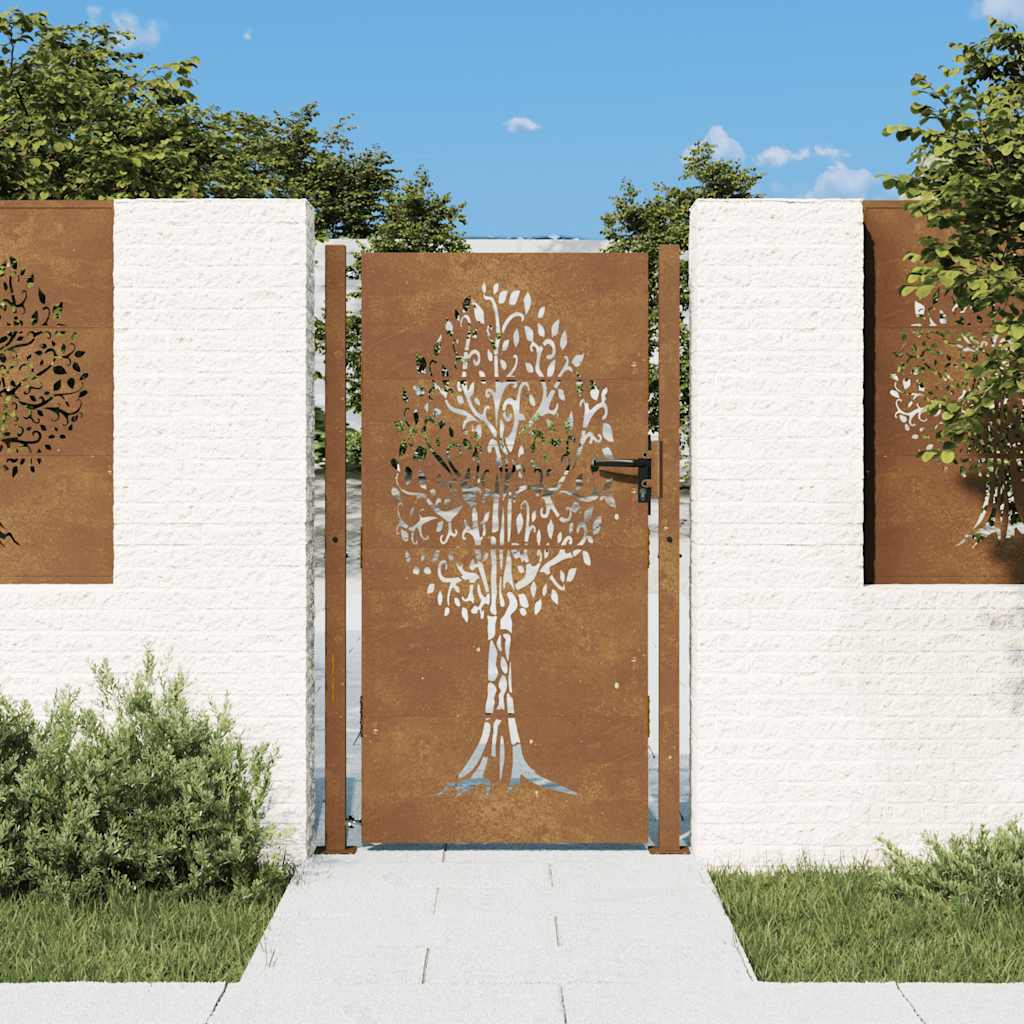 Cancello da giardino 100x200 cm in acciaio Corten con design ad albero