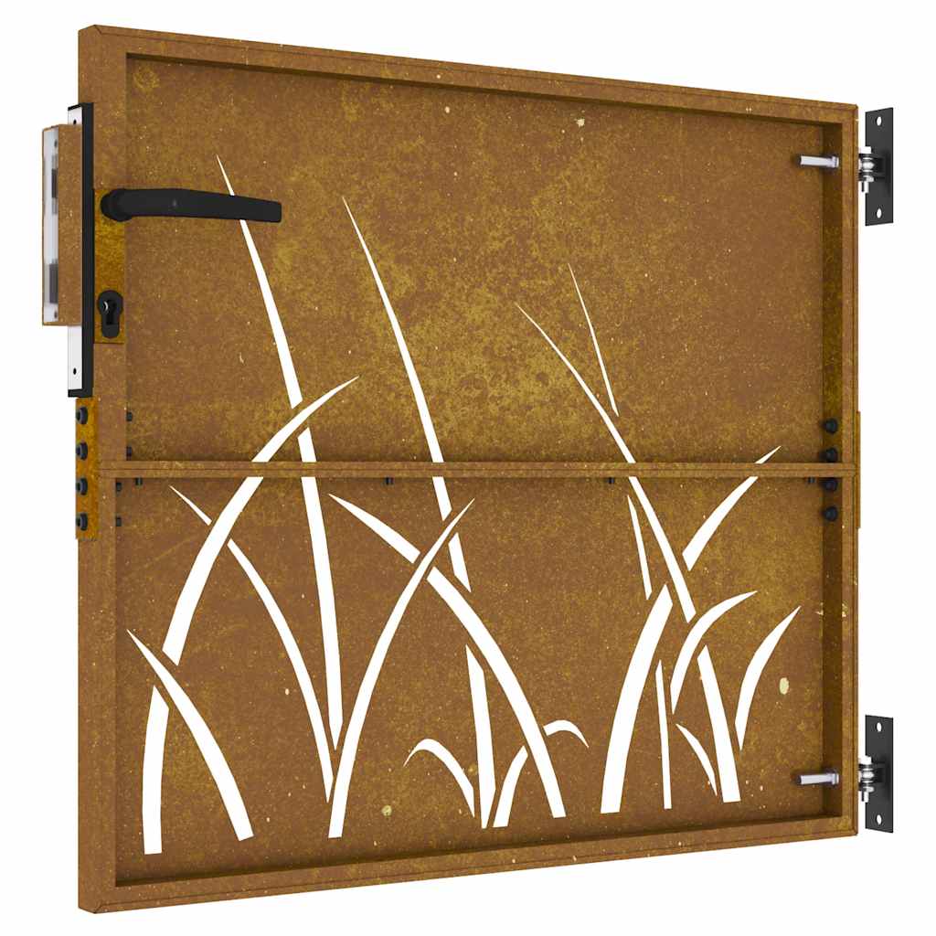 Cancello da giardino 85x75 cm in acciaio Corten con design erba