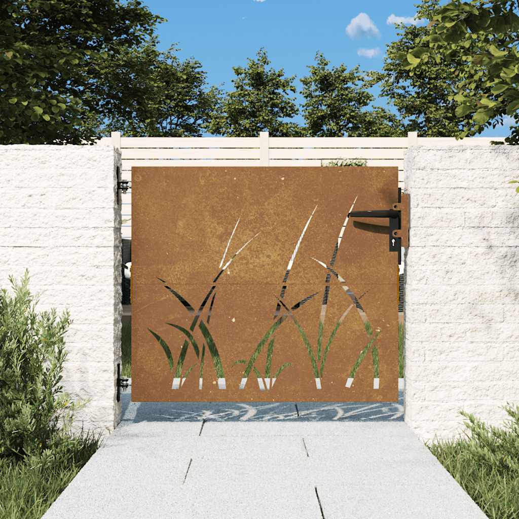 Cancello da giardino 85x75 cm in acciaio Corten con design erba
