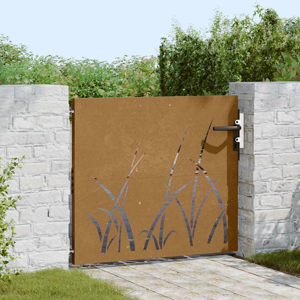 Cancello da giardino 85x100 cm acciaio Corten design erba