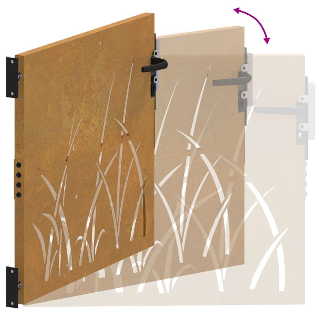 Cancello da giardino 85x100 cm acciaio Corten design erba