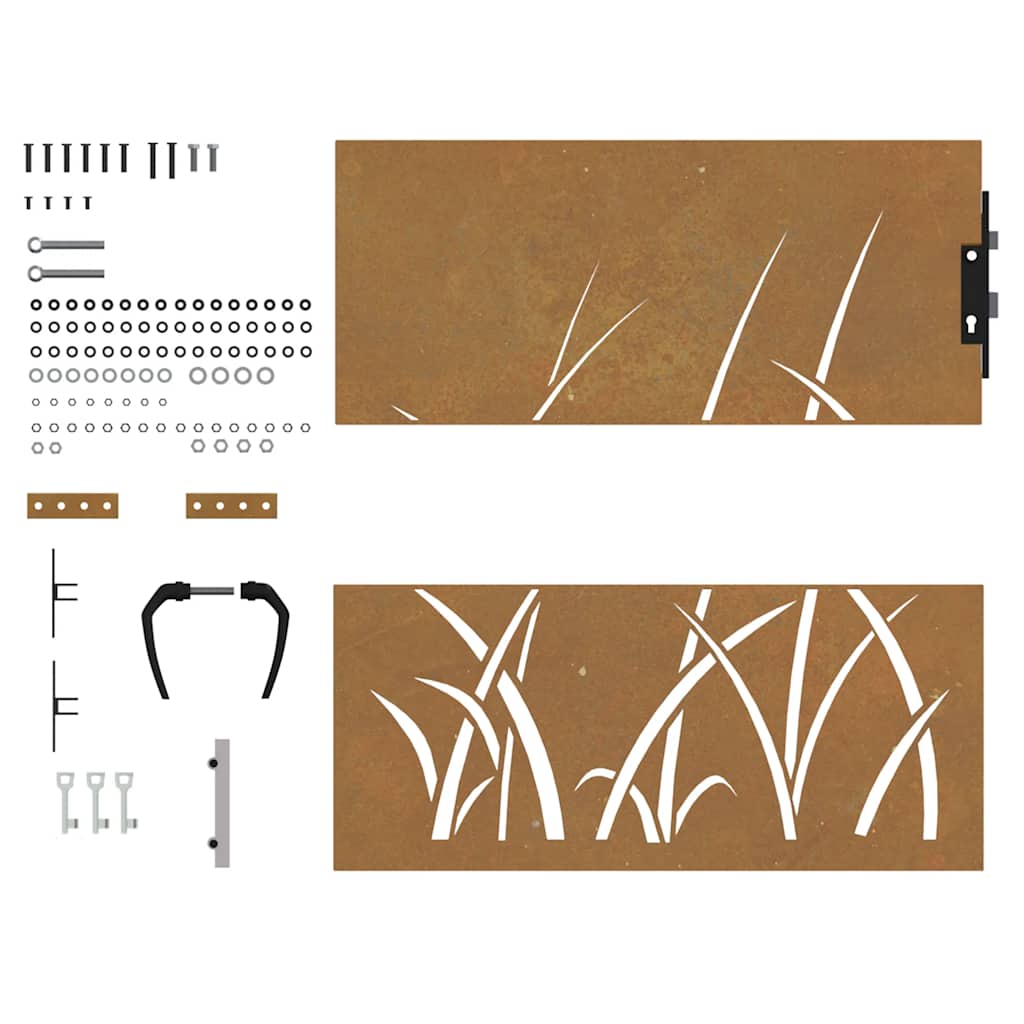 Cancello da giardino 85x100 cm acciaio Corten design erba
