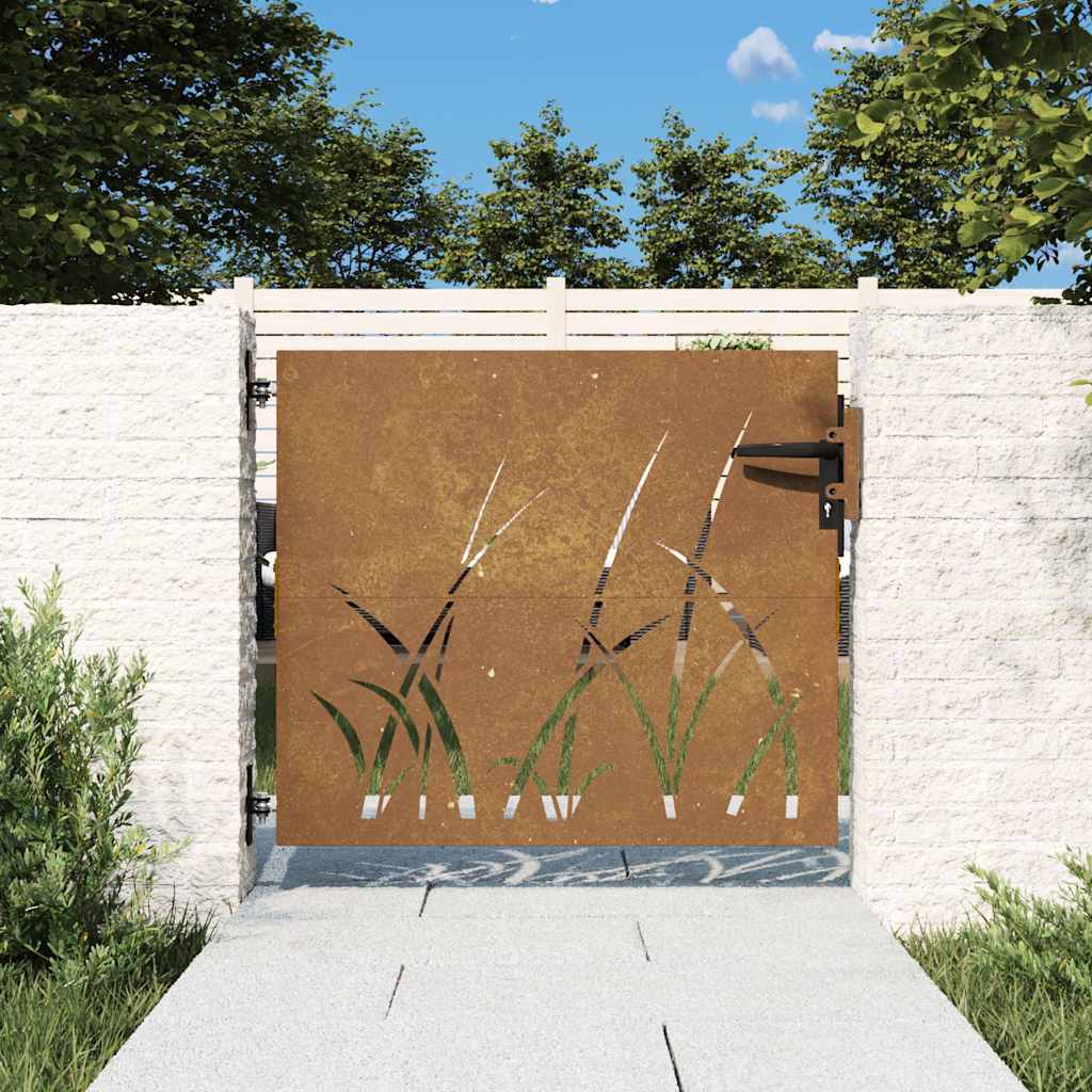 Cancello da giardino 85x100 cm acciaio Corten design erba