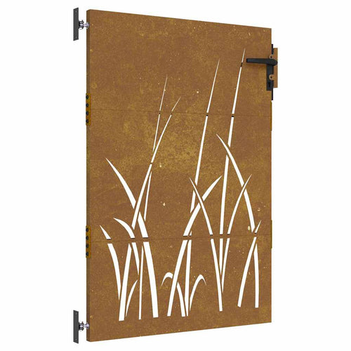 Cancello da giardino 85x125 cm in acciaio Corten con design erba tagliato al laser