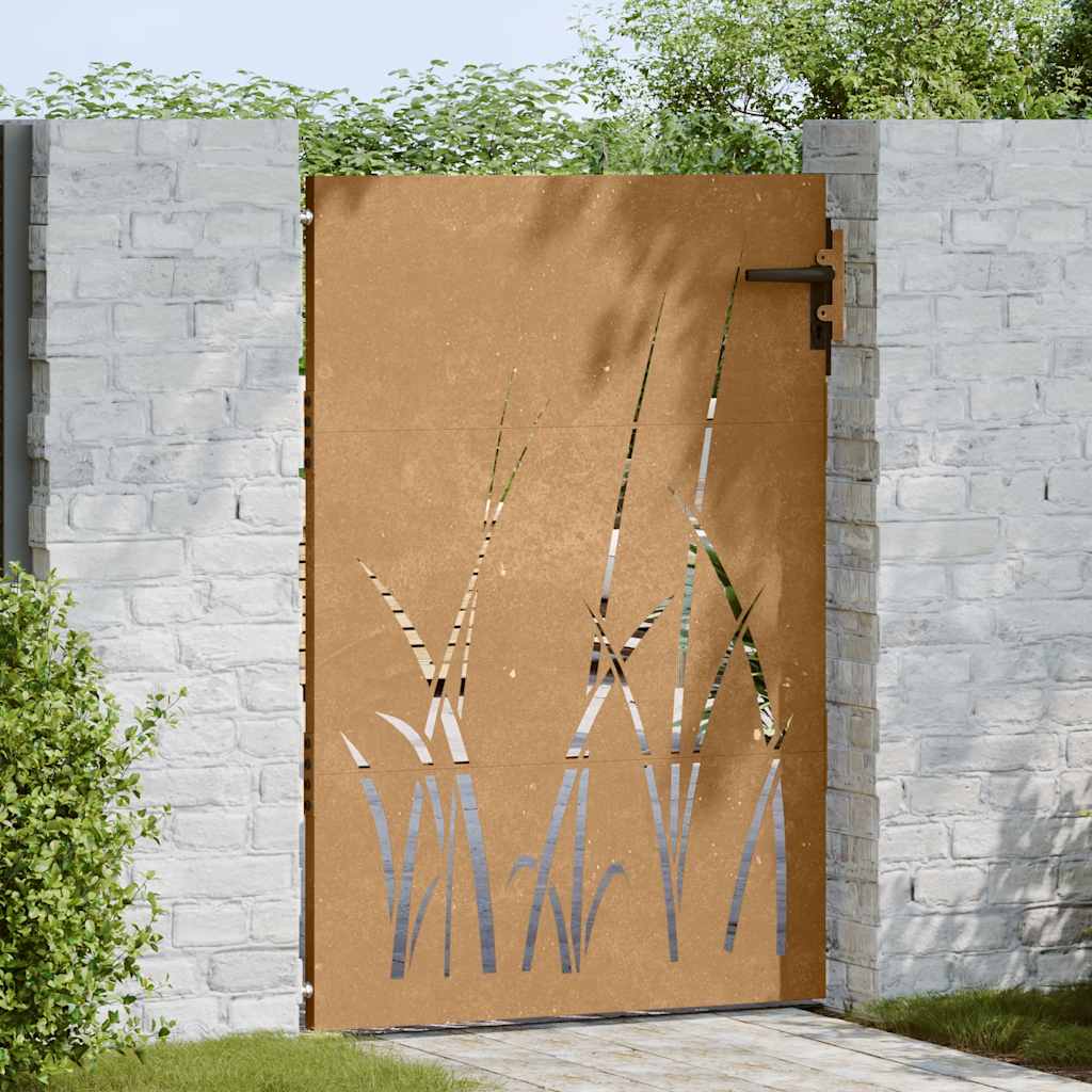 Cancello da giardino 85x125 cm in acciaio Corten con design erba tagliato al laser