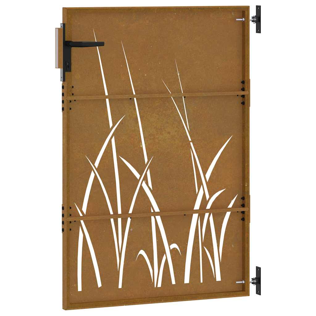 Cancello da giardino 85x125 cm in acciaio Corten con design erba tagliato al laser