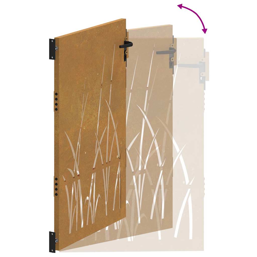 Cancello da giardino 85x125 cm in acciaio Corten con design erba tagliato al laser