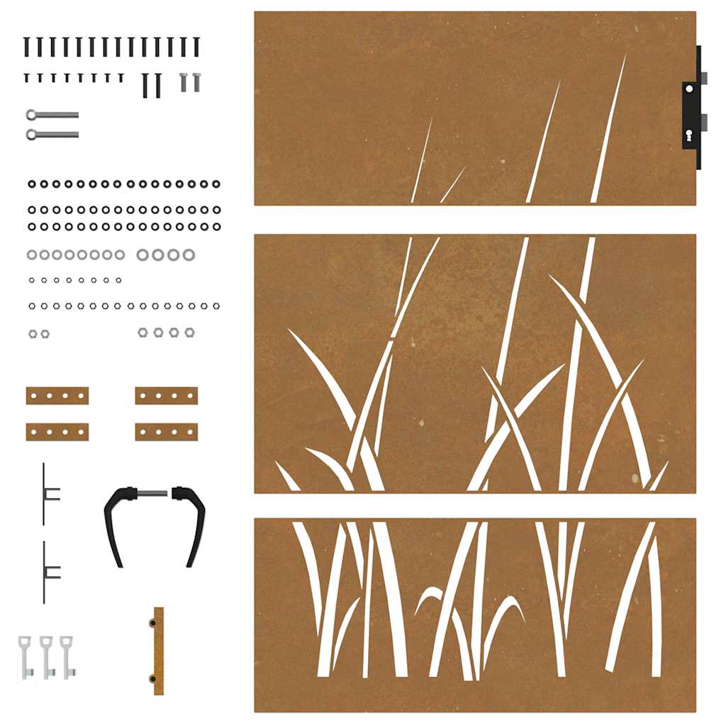 Cancello da giardino 85x125 cm in acciaio Corten con design erba tagliato al laser