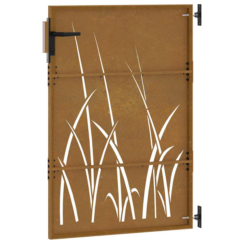 Cancello da giardino 85x150 cm in acciaio Corten con design erba