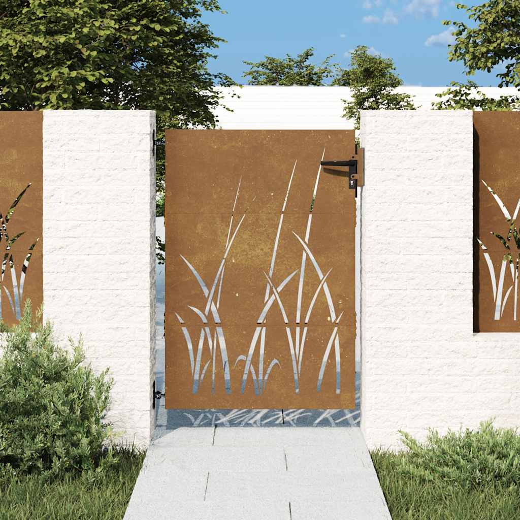 Cancello da giardino 85x150 cm in acciaio Corten con design erba