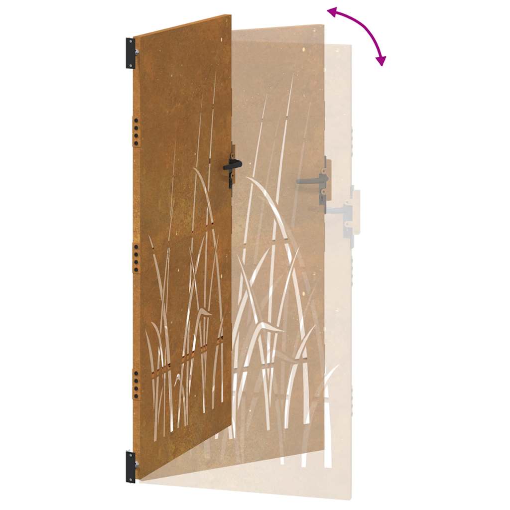 Cancello da giardino 85x175 cm in acciaio Corten con design erba