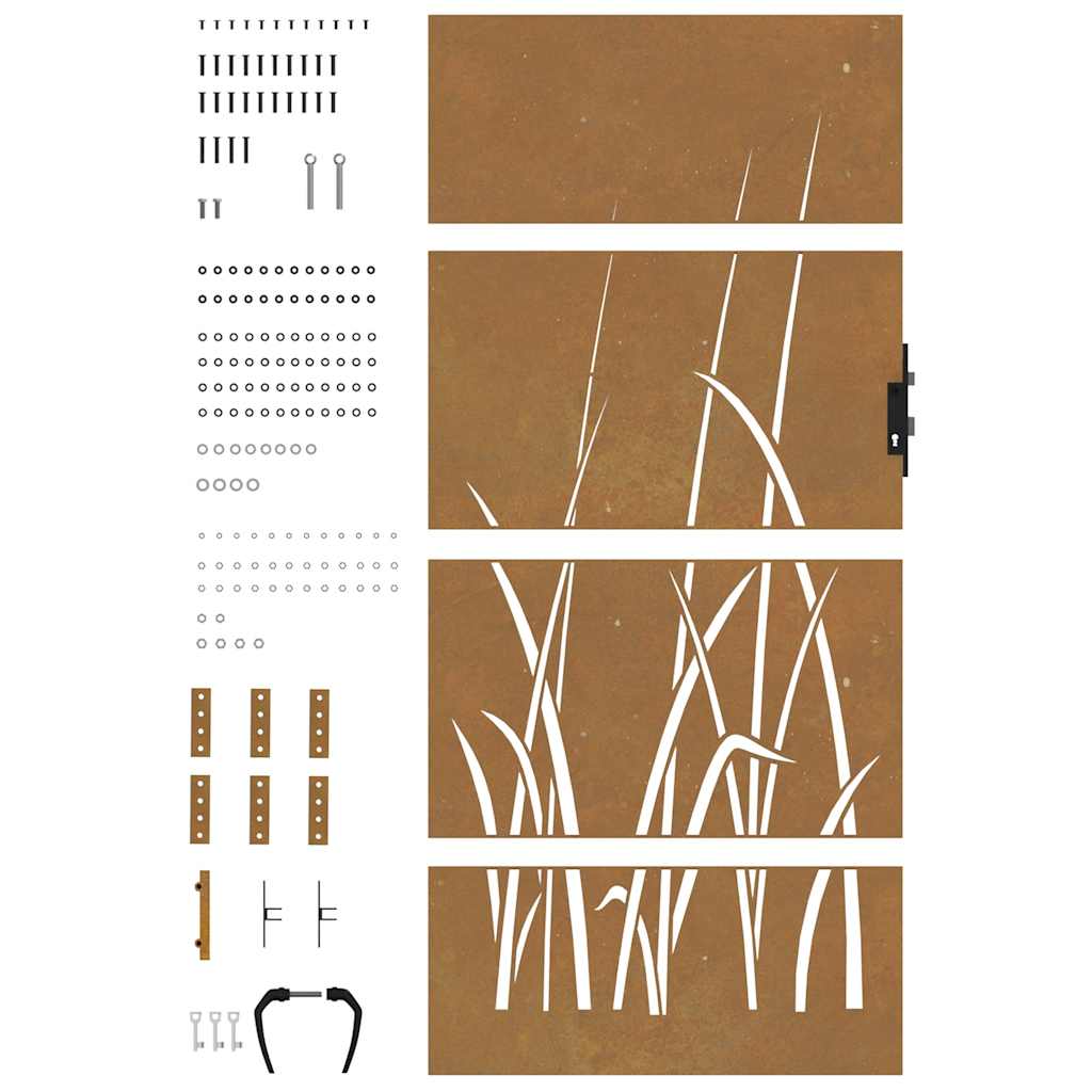 Cancello da giardino 85x175 cm in acciaio Corten con design erba