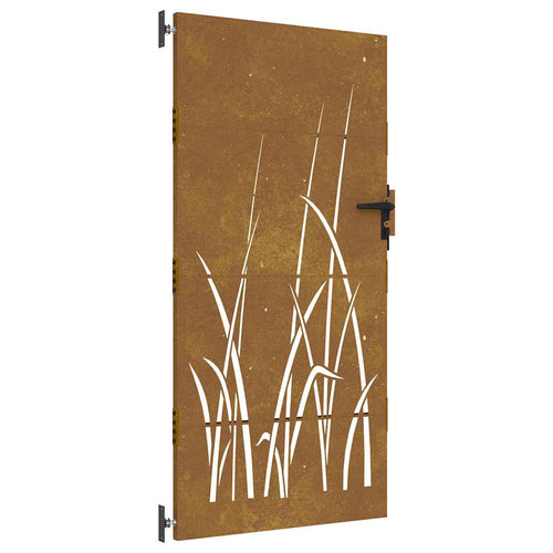 Cancello da giardino 85x200 cm in acciaio Corten con design erba