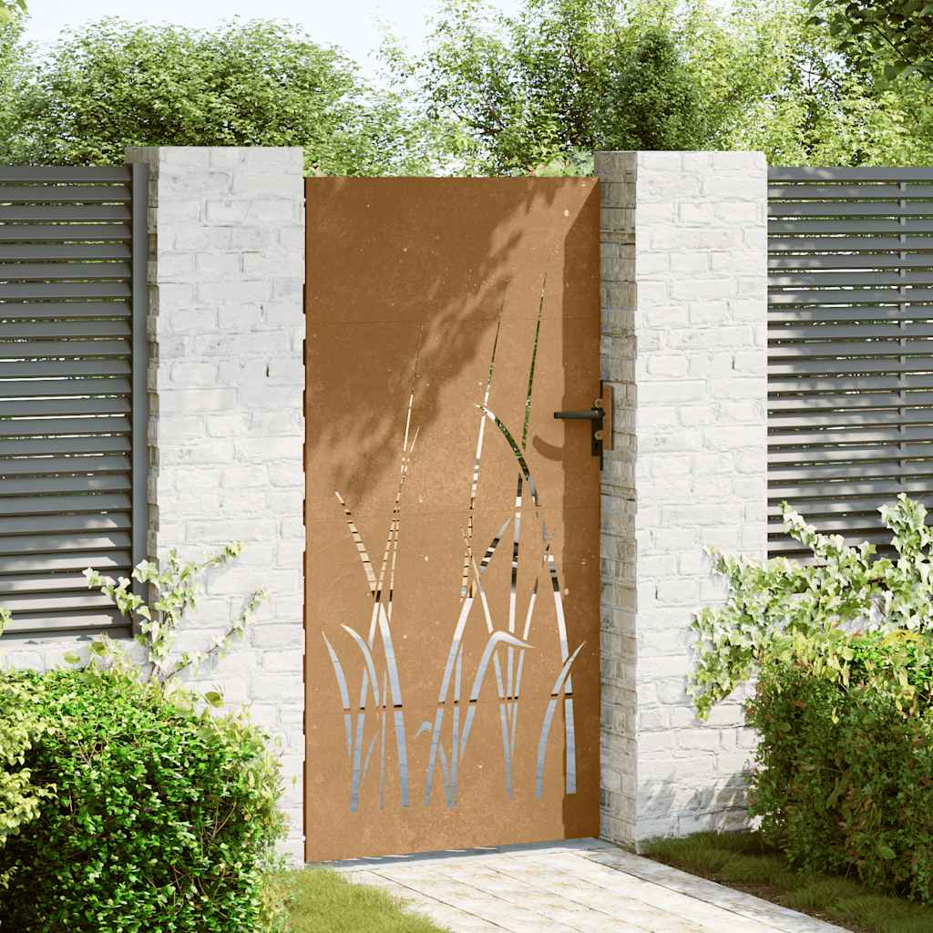 Cancello da giardino 85x200 cm in acciaio Corten con design erba