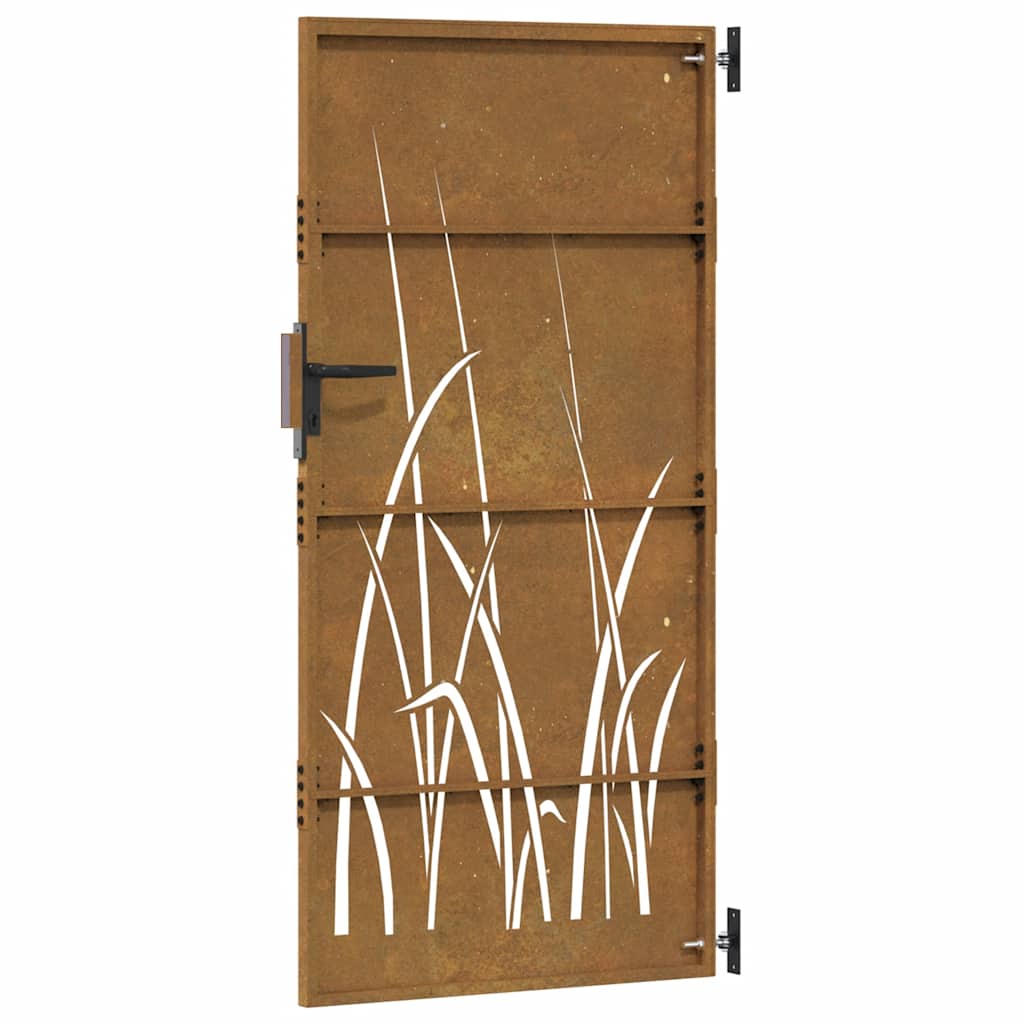 Cancello da giardino 85x200 cm in acciaio Corten con design erba