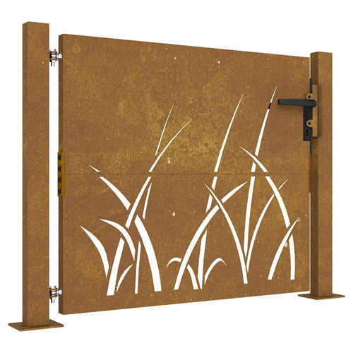 Cancello da giardino 100x75 cm acciaio Corten design erba