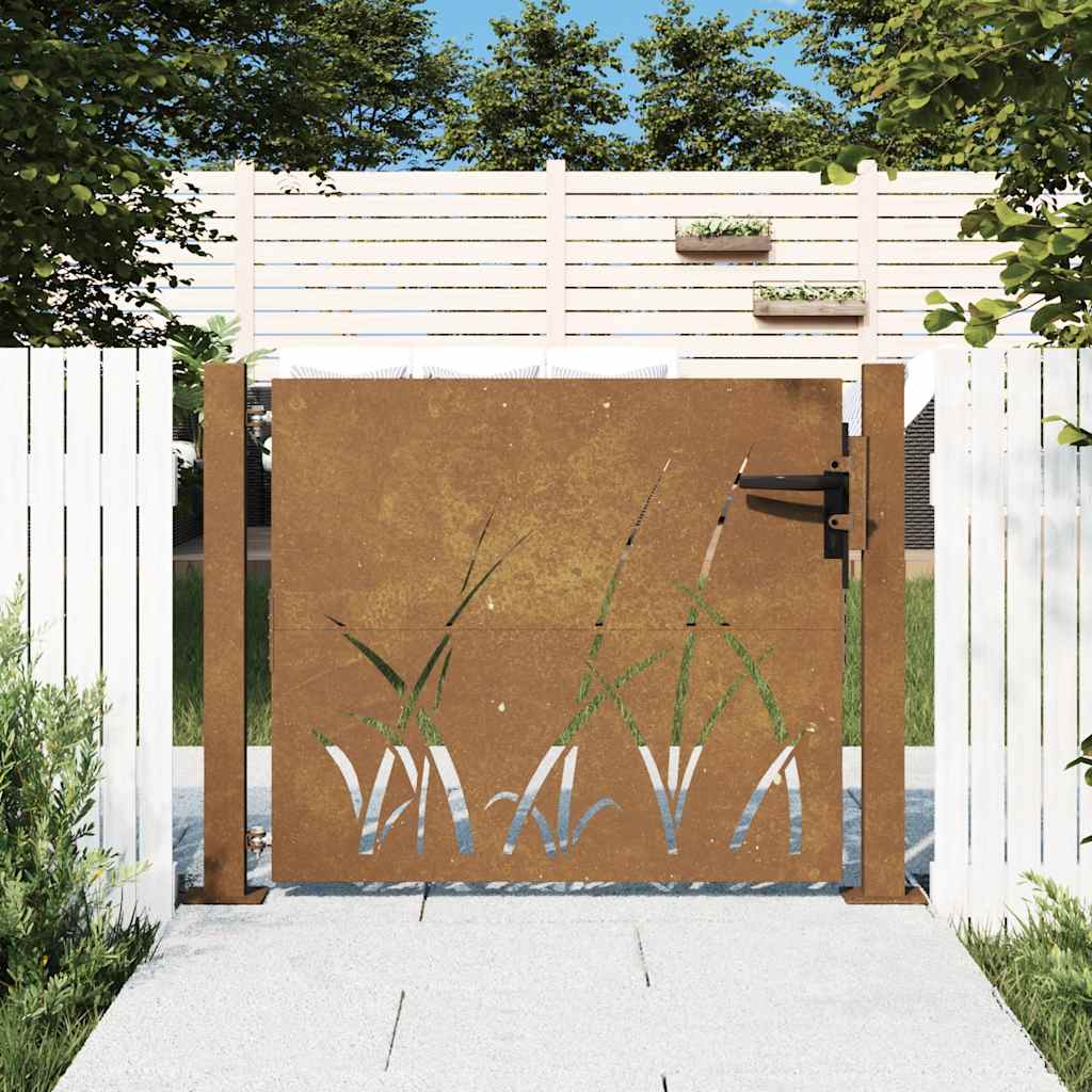 Cancello da giardino 100x75 cm acciaio Corten design erba