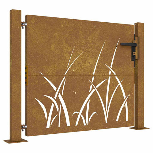 Cancello da giardino 100x100 cm in acciaio Corten con design erba