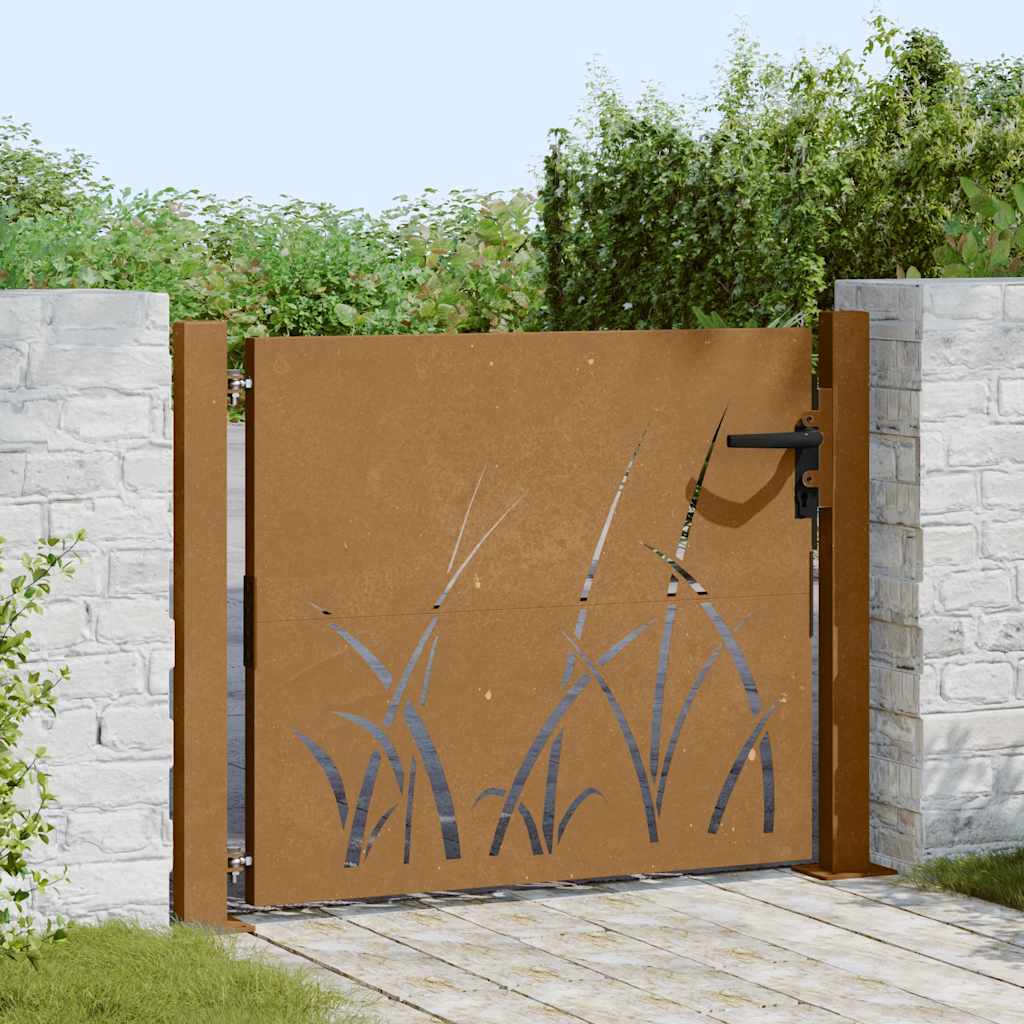 Cancello da giardino 100x100 cm in acciaio Corten con design erba