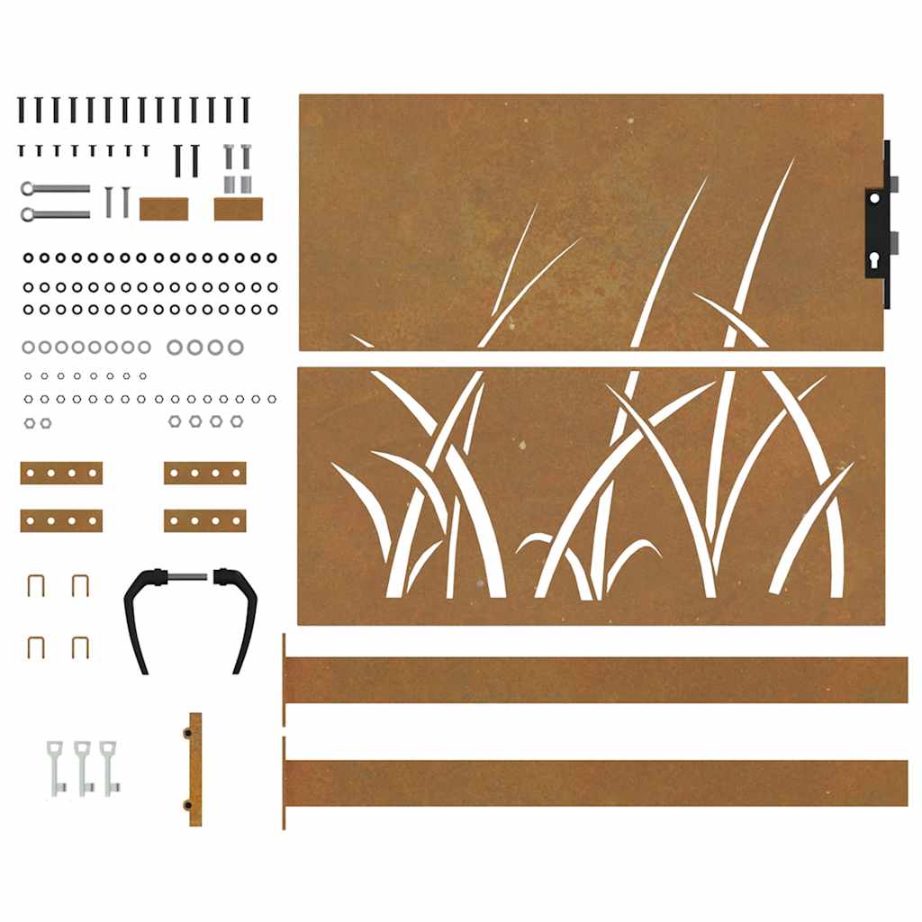 Cancello da giardino 100x100 cm in acciaio Corten con design erba