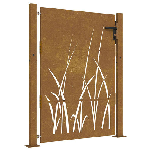 Cancello da giardino 100x125 cm acciaio Corten design erba