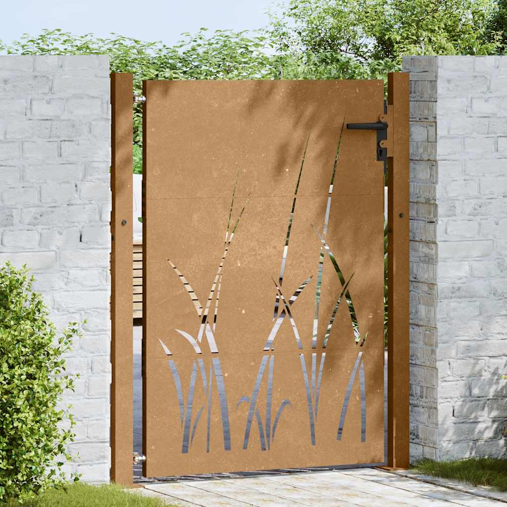 Cancello da giardino 100x125 cm acciaio Corten design erba